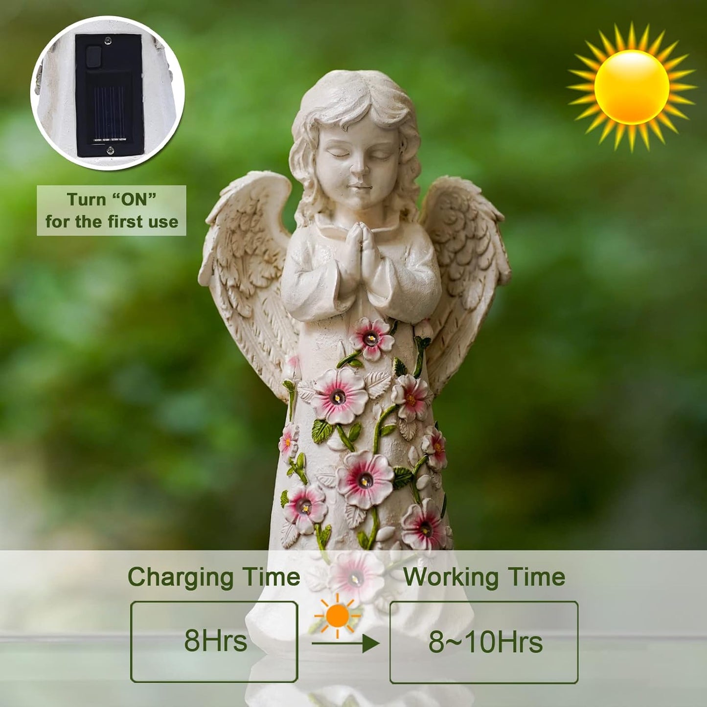 Nacome Garden Outdoor Statues Angel with Succulent and 7 LED Lights – Lawn Decor for Patio, Balcony, Yard Ornament - Unique Housewarming Gifts