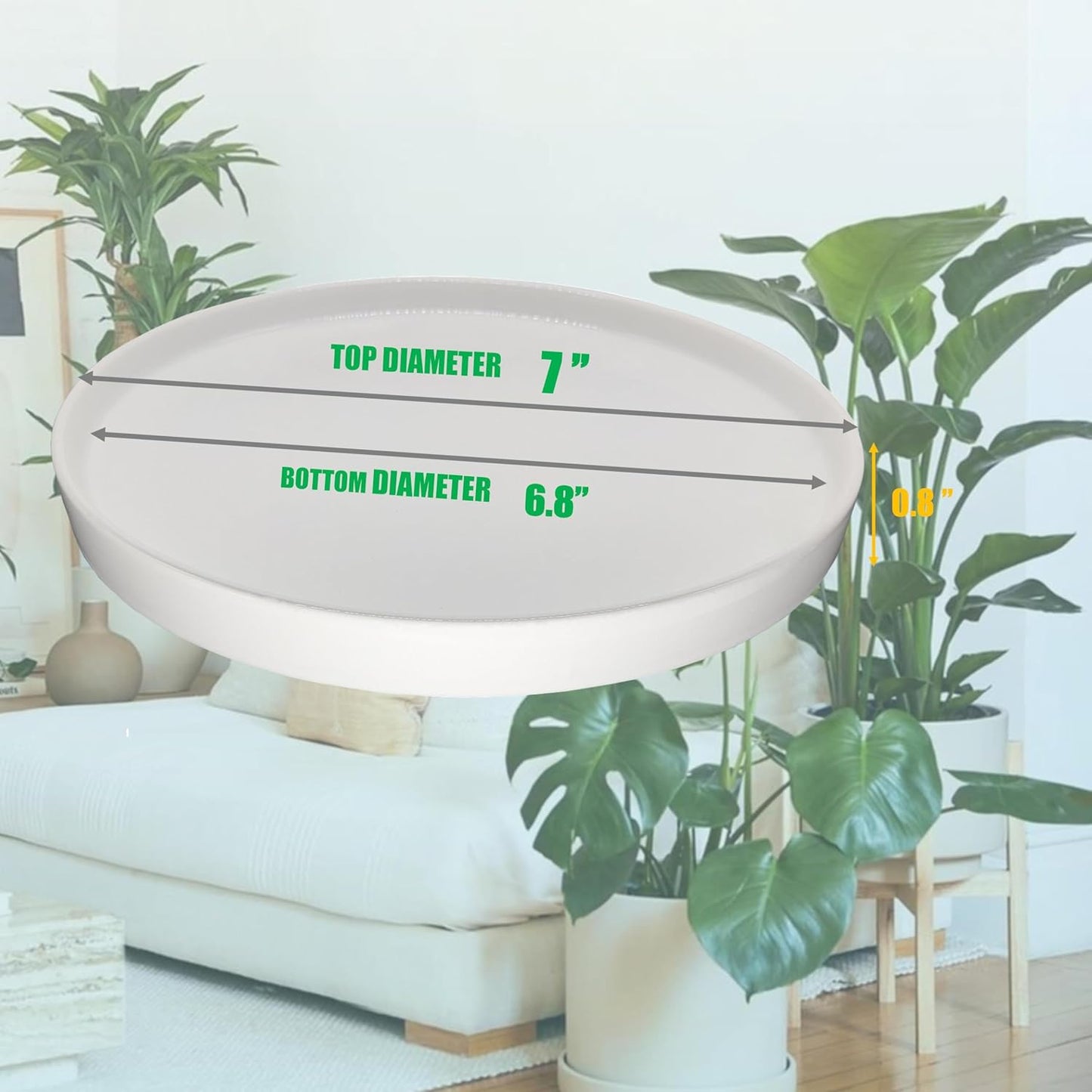 2 Pack Ceramic Plant Saucer Pot Tray 7 Inch, Planter Saucers 4 5 6 7 8 9 10 11 12 13 Inch for Indoors Outdoor, Durable Sturdy Flower Drainage drip Water Tray for Glazed Pots Base (7 Inch-White)