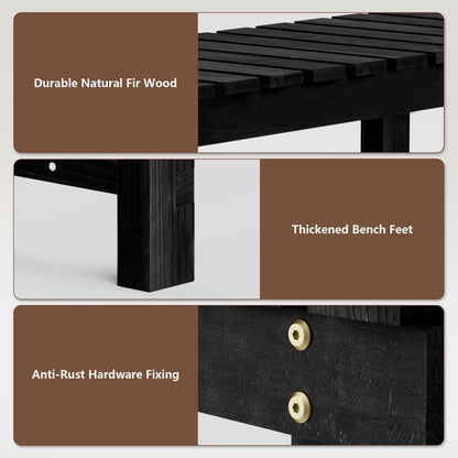 Nidouillet 35.5" Outdoor Garden Bench, Weatherproof Patio Benches 2-Person Seat Backless Wooden Porch Bench, Multifunctional Slat All Weather Bench for Garden Lawn Front Porch Park Backyard (Black)