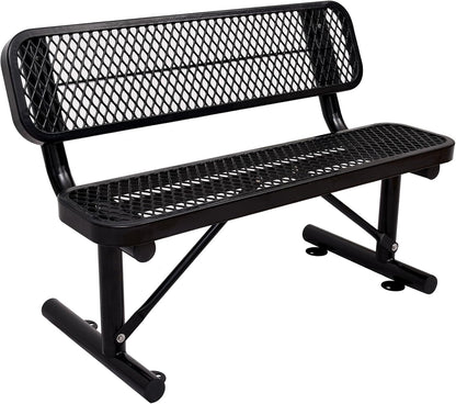 4 Feet Heavy Duty Park Bench with Back Portable Frame, Outdoor Steel Bench with Backrest, Expanded Metal Mesh Bench for Lawn, Park, Deck, Garden, Patio, Porch, Black