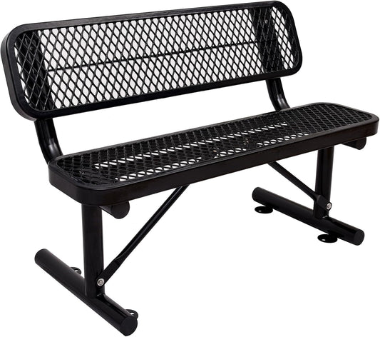 4 Feet Heavy Duty Park Bench with Back Portable Frame, Outdoor Steel Bench with Backrest, Expanded Metal Mesh Bench for Lawn, Park, Deck, Garden, Patio, Porch, Black
