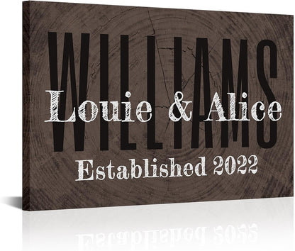 iLOOKLiKE Personalized Last Name Signs with Couple's Names Wall Art Custom Family Established Date Canvas Prints Framed Unique Wedding Anniversary Housewarming Gifts for Home Decor 8×12inch