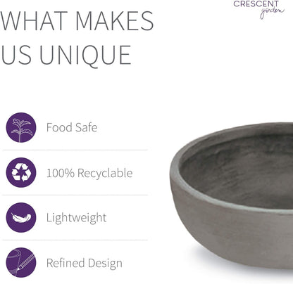 Crescent Garden Large Outdoor Planter Bowl – Double-Walled Resin Pot with Drain Hole for Water Gardens, Fountains, Decorative Landscaping - 30" W x 12" H (Weathered Concrete)