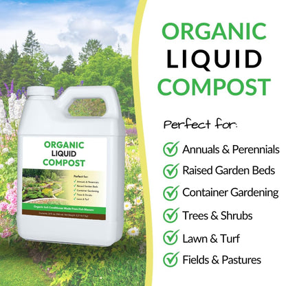 Organic Liquid Compost + Pump: Fast-Acting Alternative to Messy and Smelly Composting | Perfect for Brewing Compost Teas (1 Gallon + Pump, Treats Up to 20,000 Sq.Feet)