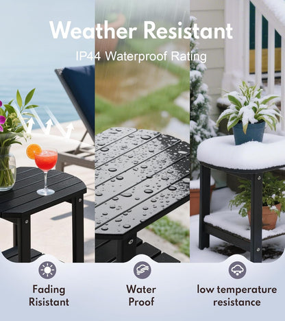 PASAMIC Outdoor Side Table, HDPE Adirondack Oval Side Table with 2-Tier Storage, Weather Resistant Outdoor End Table for Patio, Backyard, Pool, Indoor Companion, Beach, Easy Maintenance Table (Black)