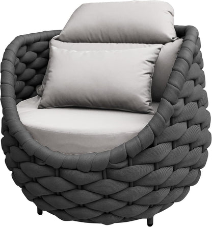 TWT Patio Sofa Set of 2 All-Weather Polyester Rope Balcony Furniture with Cushions & Pillows,Metal Armchairs Outdoor Patio Furniture Set for Indoor, Balcony, Backyard, Deck, Poolside, Cream