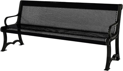 Coated Outdoor Furniture Heavy-Duty Outdoor Bench Thermoplastic Coated, Punched Steel, Commercial-Grade Garden Bench, Made in America (Portable with Back, 4 Ft, Black)