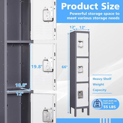 Letaya Storage Locker,66" Employees Metal Cabinet 3 Door Lockable for School Gym Home Office Staff
