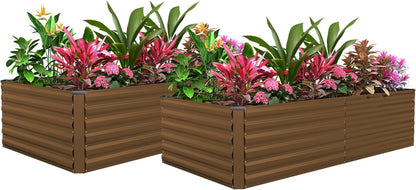 FOOWIN 2pcs 6x3x2ft Galvanized Raised Garden Bed, Planter Raised Garden Boxes Outdoor, Large Metal Raised Beds for Gardening, Garden Bed for Vegetables, Flowers, Herb,269 Gallon Capacity, Brown