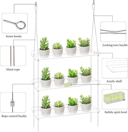 Sumerflos 3-Tier Acrylic Window Boxes Plant Shelves for Windows, Acrylic Hanging Window Plant Shelves, Indoor Windows Wall Hanging Plant Stand Flower Display Shelves