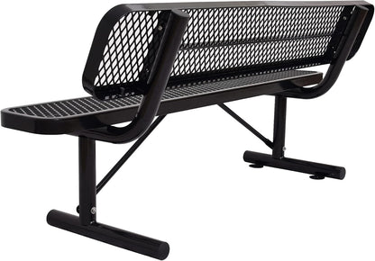 6 FT Heavy Duty Park Bench, Outdoor Metal Black Bench with Back-Commercial Steel Benches for Outside, 2-4 Person Seat-Garden Benches with Portable Frame for Outdoors