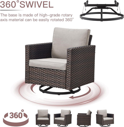 HUMMUH Patio Furniture Set with Fire Pit Table,Outdoor Sectional Couches Swivel Patio Chairs and Ottomans,All Weather PE Wicker 11 Pieces Patio Conversation Sets for Garden Porch Backyard in Beige