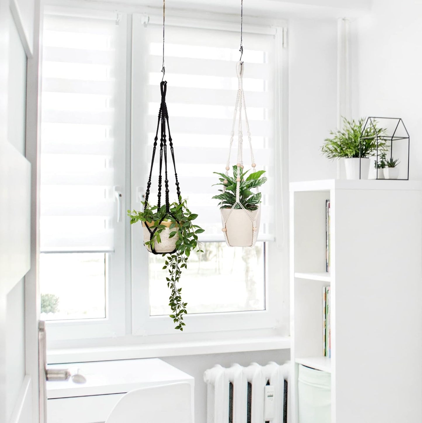 Macrame Plant Hanger Indoor Hanging with Wood Beads Macrame Planters No Tassel for Indoor Outdoor Boho Home Decor 35 Inch (Ivory,2pcs)