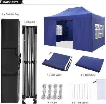 COBIZI 10x15 Pop Up Canopy with 4 Sidewall,Heavy Duty Canopy UPF 50+ All Season Wind Waterproof Commercial Outdoor Wedding Party Tents for Parties Gazebo with Carry Bag (10 x 15 ft Dark Blue)