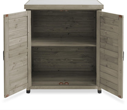 Casafield Outdoor Garden Potting Bench with Metal Tabletop and Storage Cabinet - Wooden Outdoor Garden Patio Workstation Table, Gray