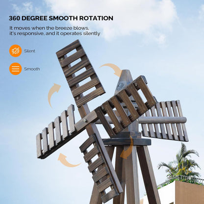 VINGLI Outdoor Yard Windmill, Wooden Wind Spinner for Garden Lawn Yard Patio Decoration (Carbonized Wood, Large)