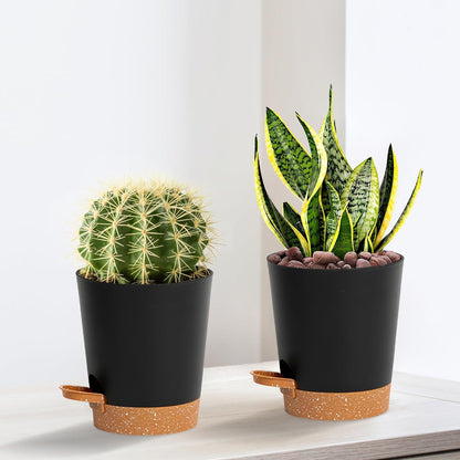 4 inch Small Plant Pots for Outdoor Indoor Plants, 10 Pack Planters with Drainage Holes and Tray, Small Self Watering Pots for Succulent, Cactus, Aloe and Other Plants (Black)