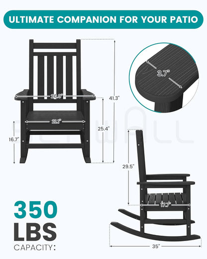 SEWALL HDPE Rocking Chair, Oversized Outdoor Rocking Chair for Adults, Patio Rocker for Porch, Black