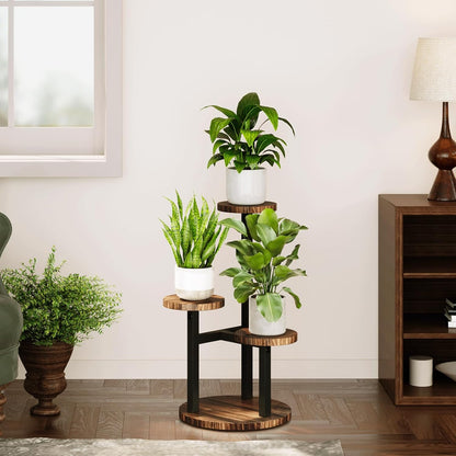 Bamworld 3 Tier Plant Stand Indoor, Tall Metal Wood Plant Shelf Outdoor,Small Flower Pot Holder Table Rack Garden Accessories for Corner Living Room Balcony Patio