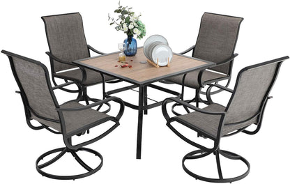 PHI VILLA 5 Piece Outdoor Patio Dining Set, Patio Table & Chair Set Clearance for 4 Person, 4 Swivel Dining Chairs & 1 Square Patio Table(1.57" Hole) for Lawn Garden Poolside