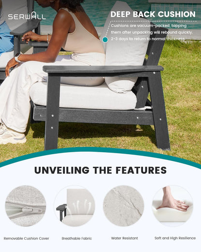 SERWALL HDPE Patio Furniture Set, 5 Piece All Weather Wood-Like Sectional Outdoor Furniture Set, Grey Patio Sofa Couch with Khaki Cushions for Deck, Lawn