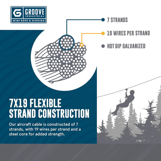 3/16’’ 7x19 Hot Dip Galvanized Aircraft Cable – Steel Wire Rope - 1000 Feet