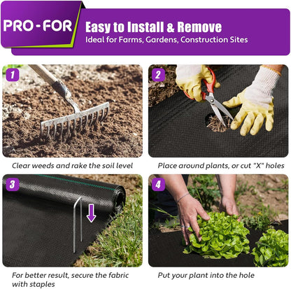 Heavy Duty Weed Barrier Fabric 3ft x 50ft, Landscape Ground Cover for Gardens & Driveways, Premium Weed Control with 10 U Shaped Staples