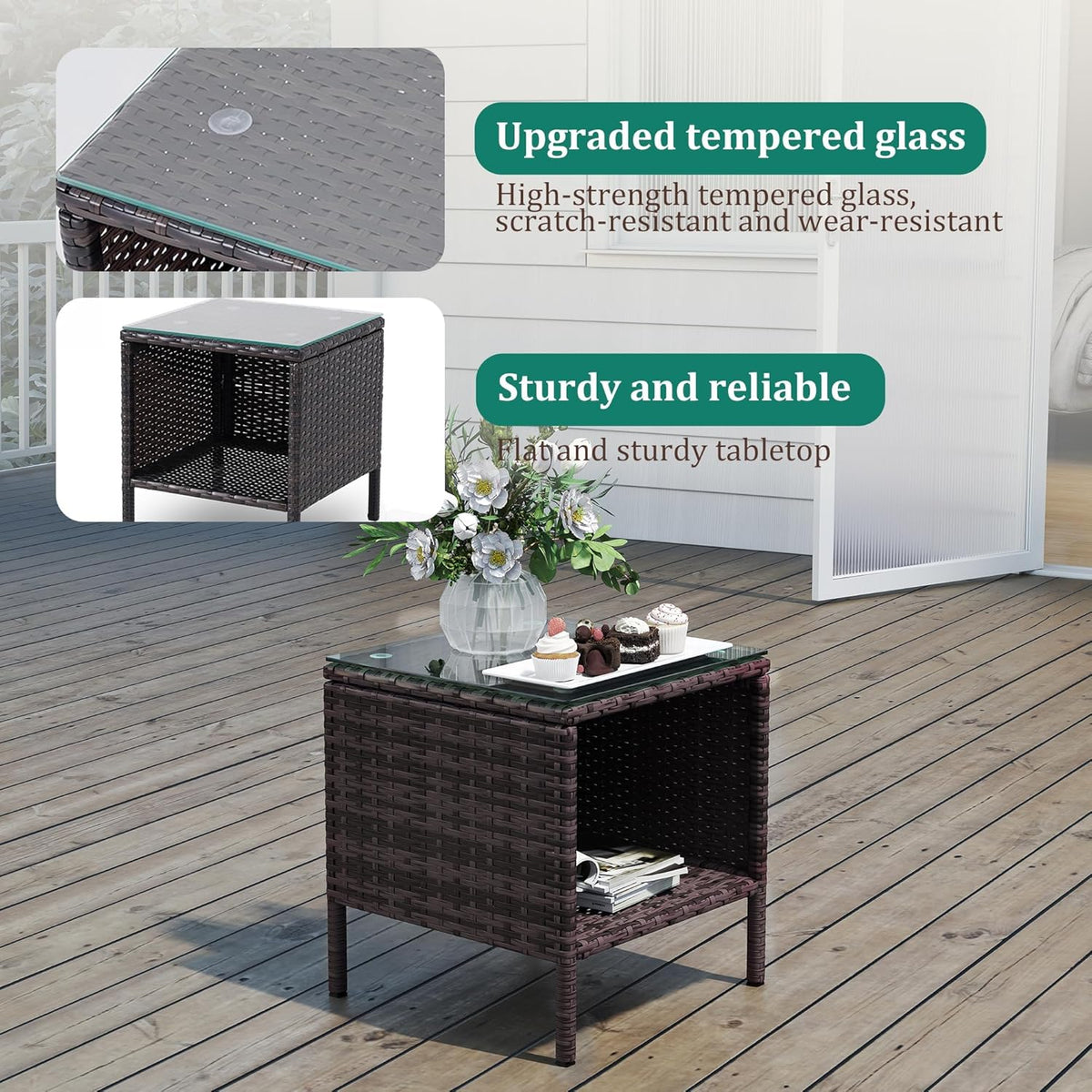 3 Piece Patio Furniture Set - Outdoor Conversation Sets with Coffee Table, Rattan Chair Set for Garden/Poolside, Brown/Grey