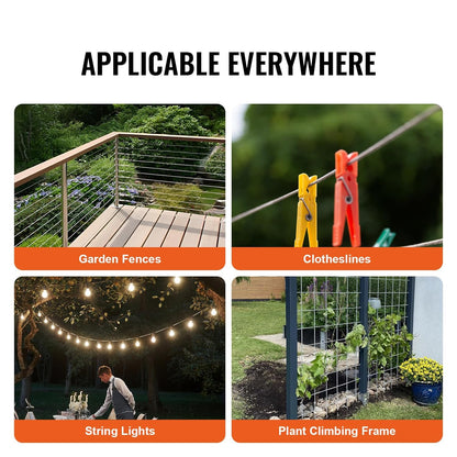 VEVOR 1/8 Wire Rope Kit, 100 FT Vinyl Coated 304 Stainless Steel Cable with 59 Accessories, Turnbuckles, 650 lbs Breaking Strength, Marine Aircraft Grade for Handrail Stair Decking Fence Outdoors