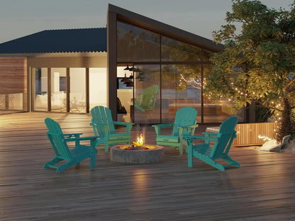 MUCHENGHY Folding Adirondack Chairs and Table Set, Outdoor Chair, Adirondack Chair Plastic, Fire Pit Chair, Weather Resistant with Cup Holder for Deck, Backyard, Garden(Lake Blue, 3-Piece)