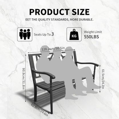YLGJ&TIDY 50" Outdoor Bench, Metal Garden Bench, Patio Park Bench with Backrest & Armrests, Rust-Resistant, Perfect for Gardens, Parks, Porch, Lawn and Yard (BENCH05)