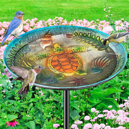 Metal Bird Bath for Outside, Detachable Birdbath & Birdfeeder with Base Stake, Vintage Bird Baths Feeder Bowl for Outdoors Garden Yard Lawn Decor (Vintage Silver)