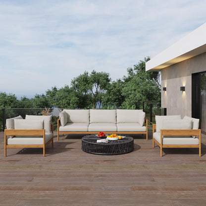 Acanva Modern Outdoor Patio Furniture Set, All-Weather Aluminium Conversation Sectional Sofa with Thick Cushions for Backyard, Garden, Porch, Couch + 2 x Armchairs, Beige