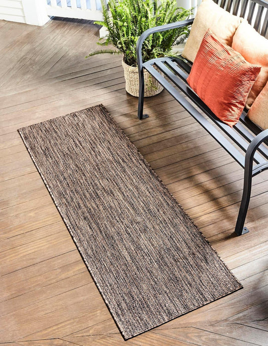 Unique Loom Outdoor Solid Collection Area Rug (2' 7" x 10' Runner Light Brown/Ivory)