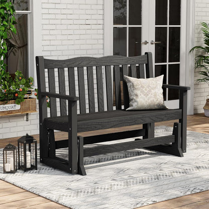 Stoog Outdoor Glider, All-Weather HIPS 2 Person Patio Glider Bench with 800 lbs Weight Capacity, Never Fade or Rot, for Garden, Backyard, Porch, and Deck, Black