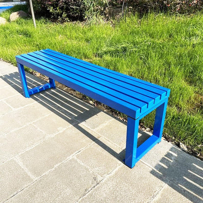 Weatherproof Metal Dining Bench, Outdoor Bench Backless Patio Bench 2-Person Farmhouse Bench Garden Bench for Kitchen, Living Room, Entryway(Blue,59in)