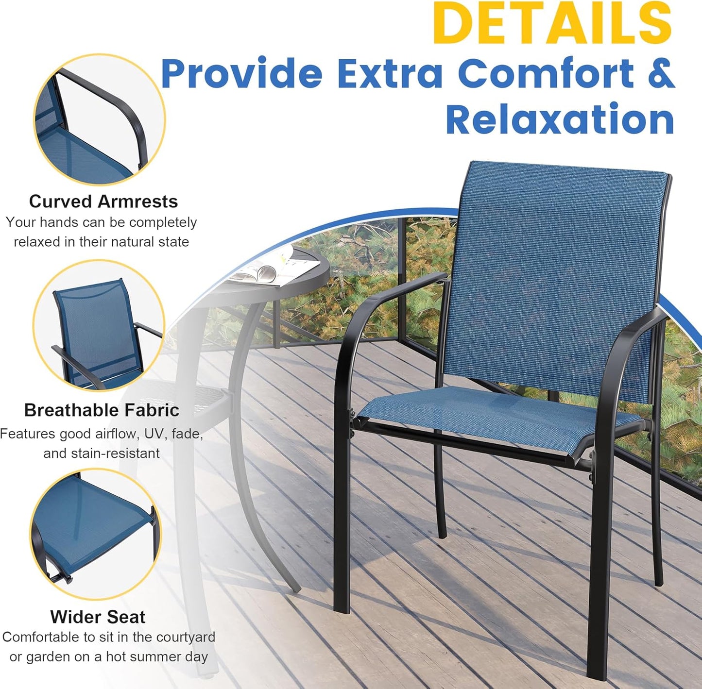 VICLLAX 11 Pieces Patio Dining Set for 10, Outdoor Furniture Set Includes 60" Round Outdoor Table and 10 Lawn Stackable Chairs, Black Tabletop and Blue Fabric