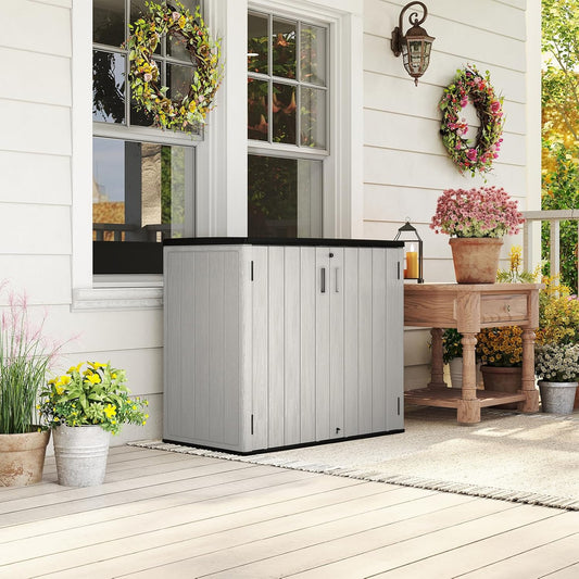 HOMSPARK 37 Cu.Ft Outdoor Storage Shed Weather Resistant, Resin Storage Sheds & Outdoor Storage Box for Backyard Garden Patio Lawn, Multi functional | Double-wall Shed with Lockable Doors,(Light Gray)