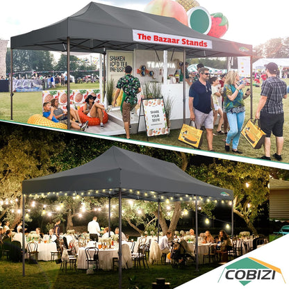 COBIZI 10x20 Pop Up Canopy Heavy Duty Without Sidewalls, Commercial Heavy Duty Pop Up Tent for Parties All Weather Waterproof and UV 50+ Wedding Tent with Roller Bag(Legs Upgraded),Grey