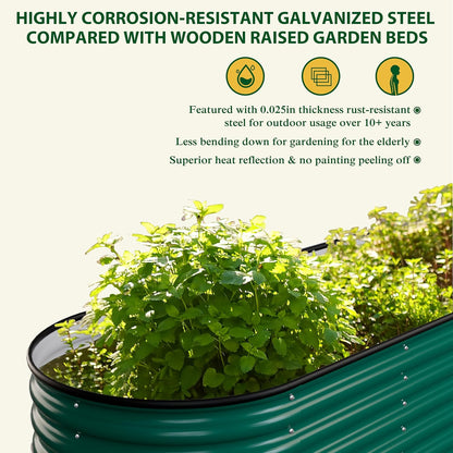 MUPATER 17" H Galvanized Raised Garden Bed, 8x2FT Raised Garden Bed Outdoor for Vegetables, Raised Garden Bed Kit, 9-in-1 Metal Planter Boxes Outdoor for Plants Flowers, Green