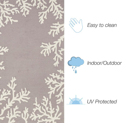 Liora Manne CAPRI Indoor/Outdoor Handmade Synthetic Blend Durable Area Rug - Traditional Border Coastal Beach Accent (Coral Border Silver) (2'6" x 4')