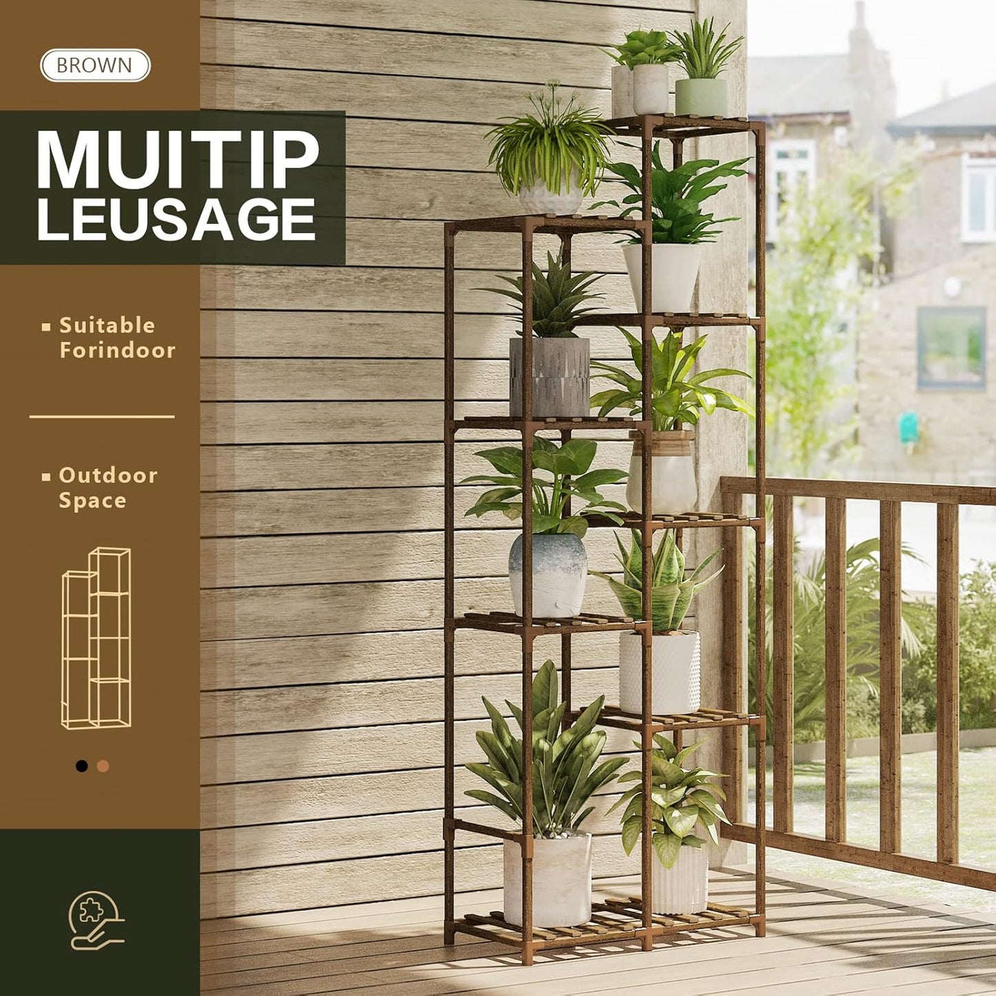 Bamworld 62 " Tall Plant Stand for Indoor Plants Outdoor Corner Plant Shelf Flower Stands for Living Room Balcony and Garden