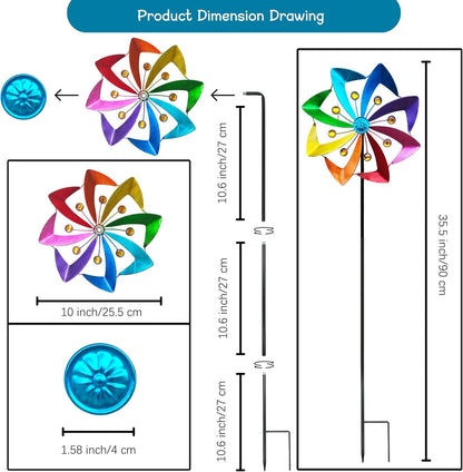 Wind Spinners Outdoor, 10 inch Wind Sculptures & Spinners, Metal Kinetic Wind Spinner, Decorative Pinwheels Large Wind Spinners for Yard and Garden Decor,Rainbow