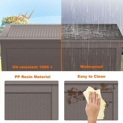 260 Gallon Resin Deck Box, Lockable Patio Outdoor Storage Box for Furniture, Garden Tools and Tools Storage, Waterproof Outside Storage Boxes - Grey