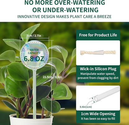 6.4 oz Medium Plant Self Watering Globes, Light Iridescent Glass Water Bulbs for Indoor Plants, Vacation Watering System, Self-Watering Stakes, Automatic Plant Waterer, 4 Pack