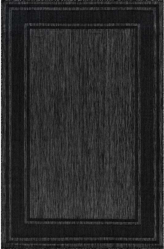Beverly Rug Outdoor Rug 8x10 Modern Bordered Area Rugs for Indoor and Outdoor Patio Deck Porch Garden Waterproof Weather Sun Resistant Washable Outside Carpet (8 x 10 Black)