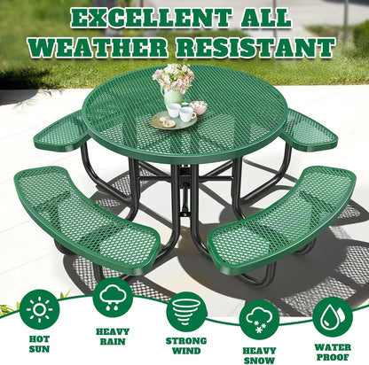 Heavy-Duty Park Bench or Table for Outside - Black Coated Outdoor Furniture Steel Bench, Commercial-Grade Outdoor Benches Weatherproof for Park, Patio, Porch (Green, 46” (Rd. Table))