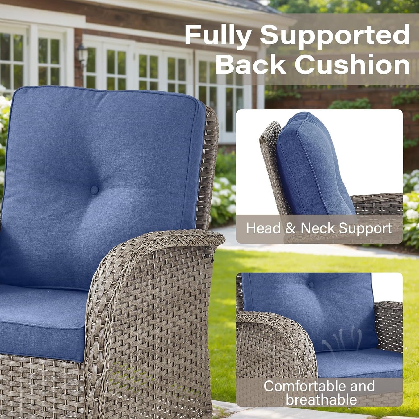 7 Pieces Patio Furniture Set with Fire Pit Table - 4 Outdoor Swivel Rocker Chairs with 50000BTU Propane Fire Table and 2 Side Table, Outdoor Conversation Set for Casual Gathering Gray