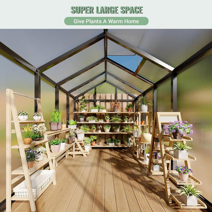 Greenhouse, 6x8 Ft Outdoor Greenhouses with Roof Vents and Sliding Doors, Aluminum Frame Polycarbonate Accessible Greenhouses, Suitable for Outdoor Gardens and Backyards, Black