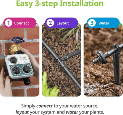 Raindrip R560DP Automatic Drip Irrigation Watering Kit with Customizable Timer for Containers and Hanging Baskets, Waters up to 20 Plants, Includes 20 PC Drippers, Black